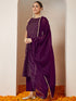Janasya Women's Purple Chanderi Silk Embellished Gold Printed Straight Kurta Set